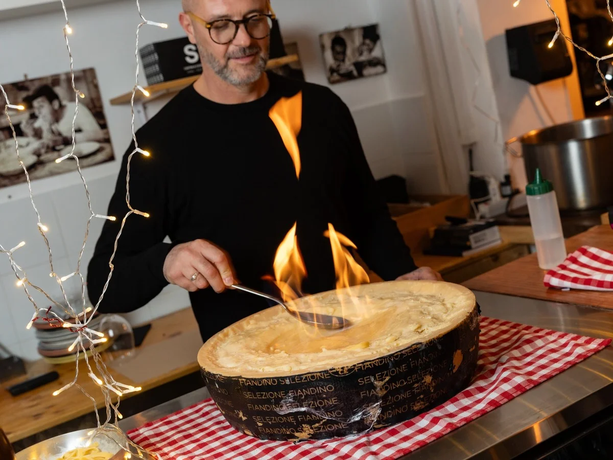 Schiano - best Italian food in Ibiza - fresh pasta from the parmesan wheel