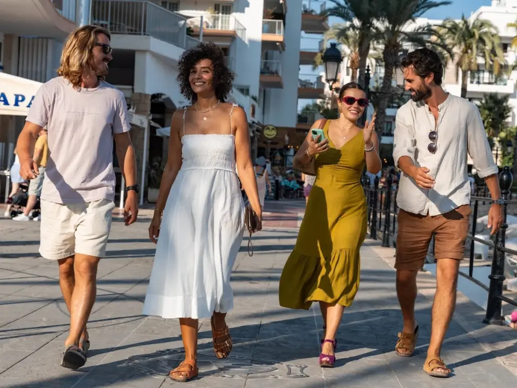 Walking the boulevard of Santa Eularia in Ibiza between the food stops