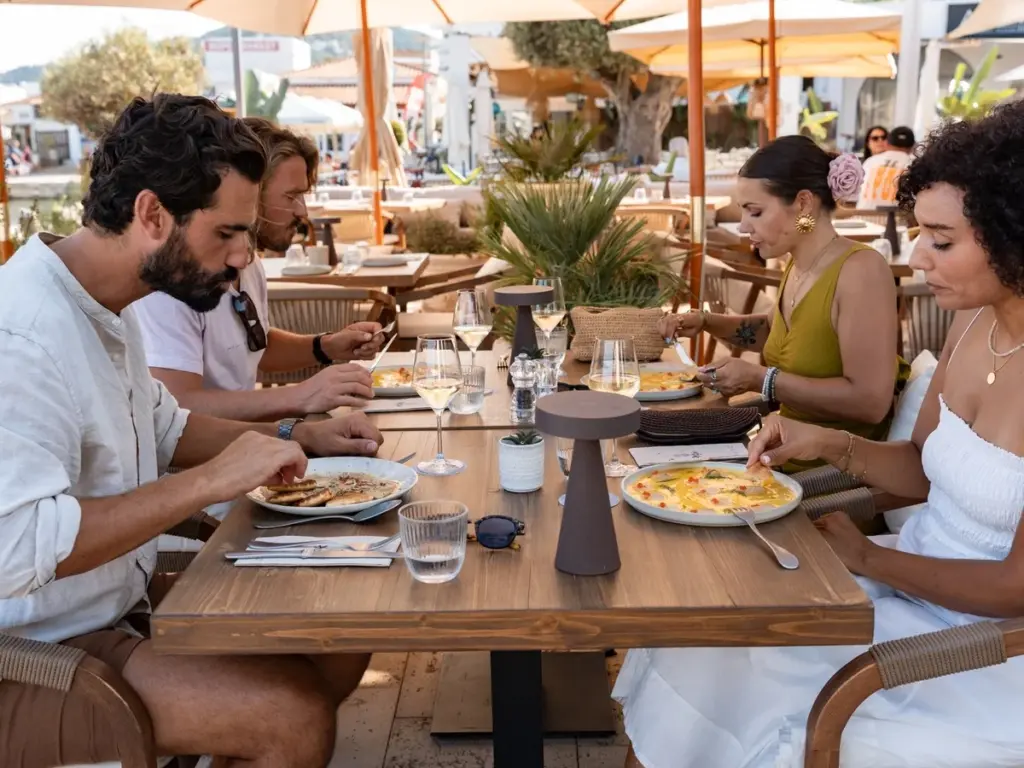 Enjoying the best seafood in Voraz restaurant in Santa Eularia Ibiza