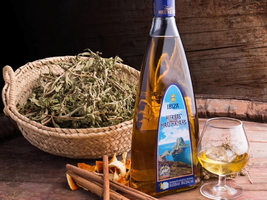 Hierbas Ibicencas bottles on barrel