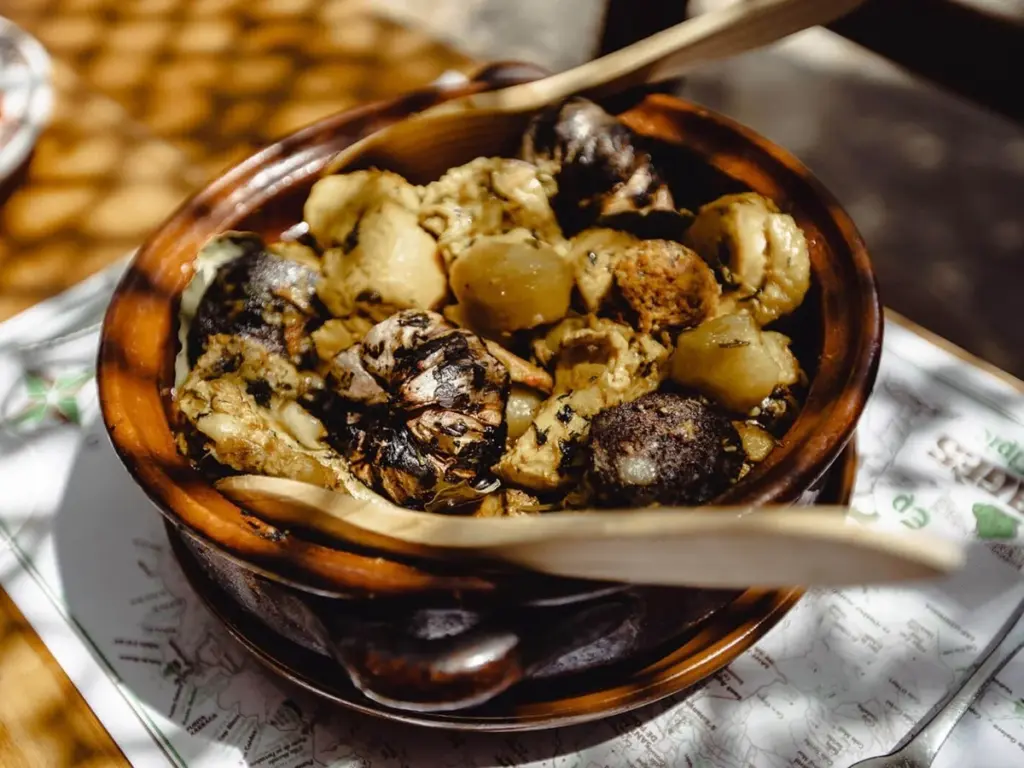 Ibiza dish sofrit pages on rustic wooden table