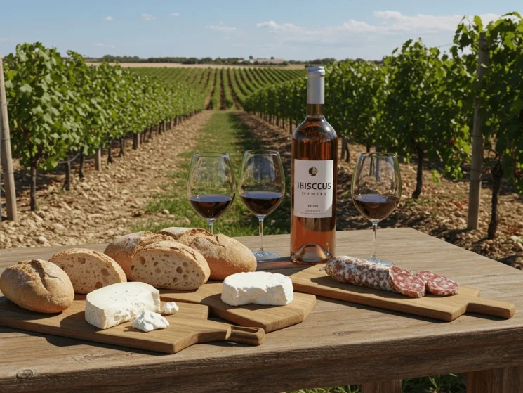 Mesa de cata de vinos en Ibiza con quesos y productos locales