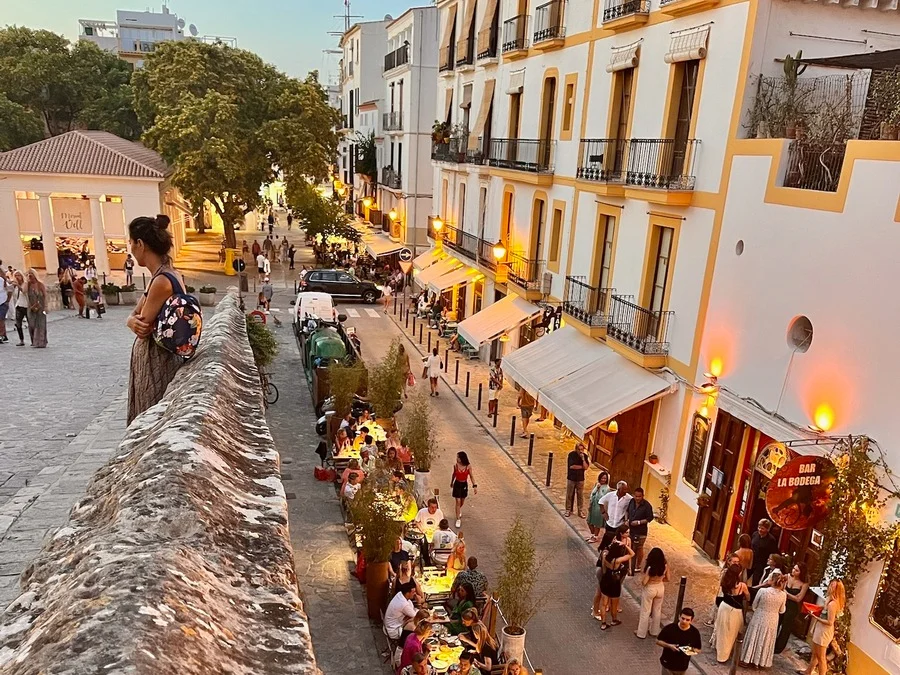Lively streets in Dalt Vila Ibiza Town on the self-guided food tour