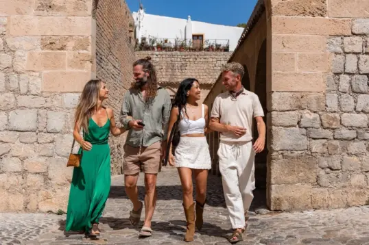 Tourists first time in Ibiza exploring Ibiza Town