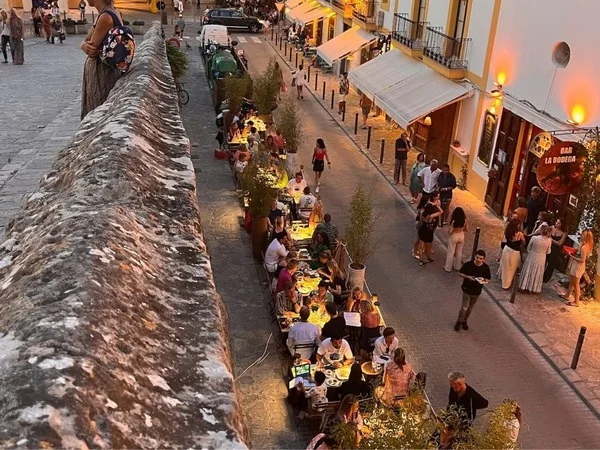 Ibiza Town street dining seen from the old city walls